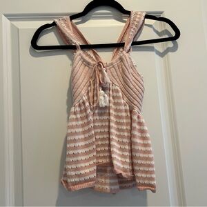 Free People Pink and White Knit Crochet Tank Top